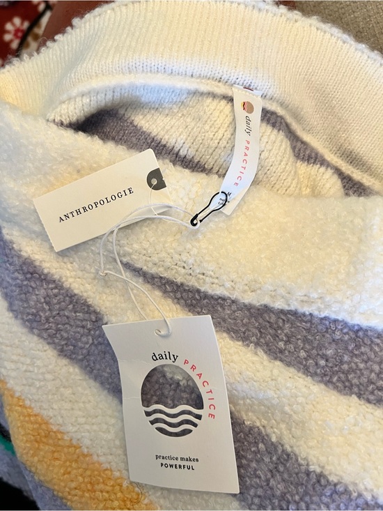 Anthropologie Sweaters - Anthropologie Cream Sweater with Lilac and Pale Yellow Stripes
